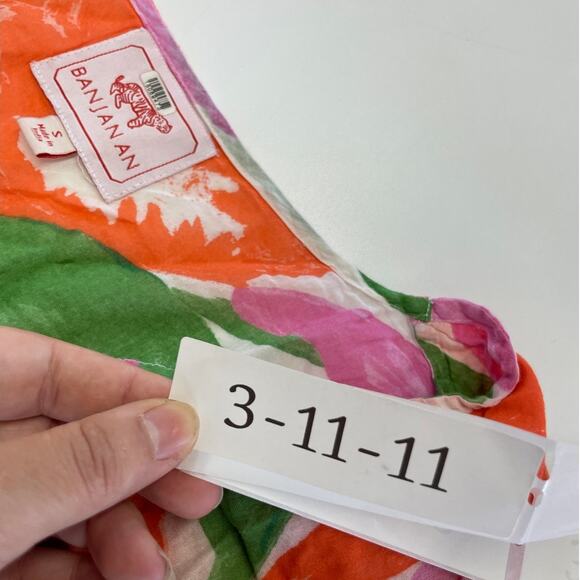 Banjanan‎ Shirt Womens Small Orange Pink Green Aurora Cutout Blouse Top Cotton - Picture 7 of 10